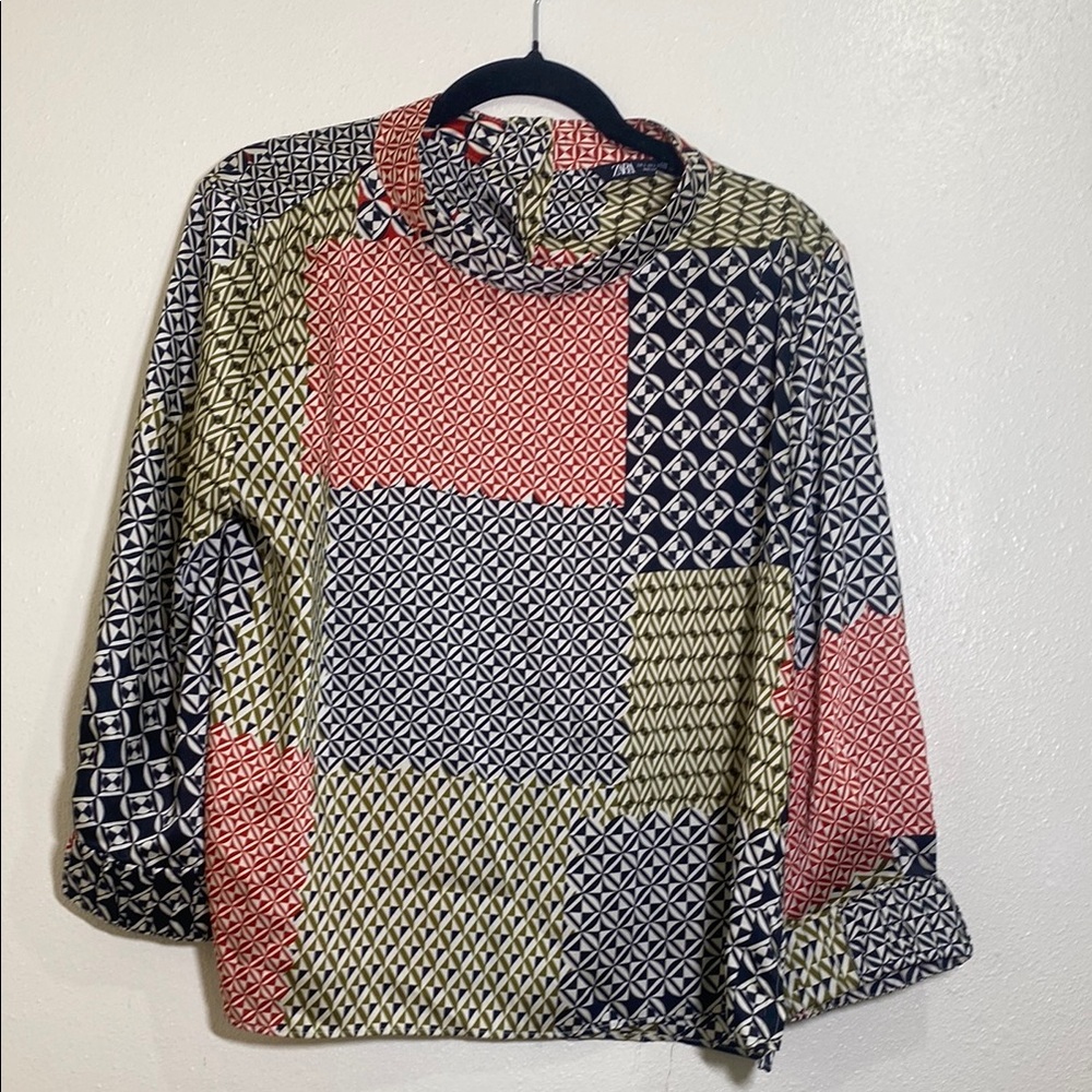 Zara Red and Black Boxy top with 3/4 Sleeves